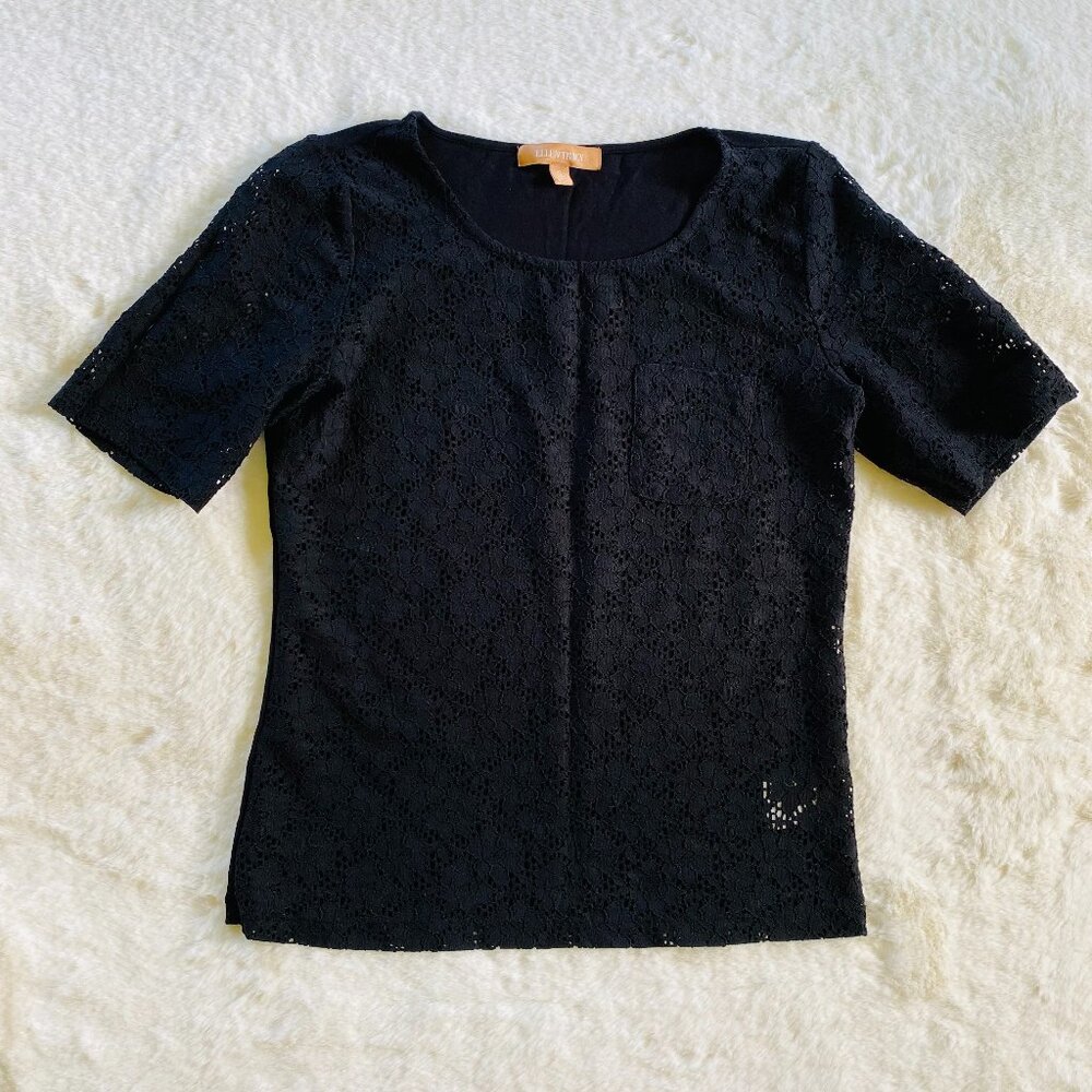 Ellen Tracy Black Lace-Front Top, size Small, New without Tags